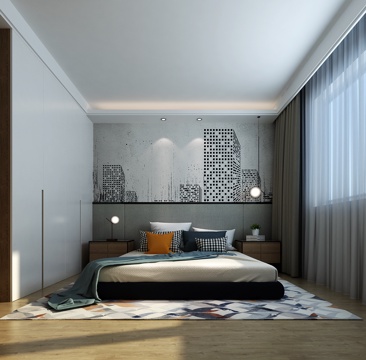  现代卧室 双人床 台灯3d模型 