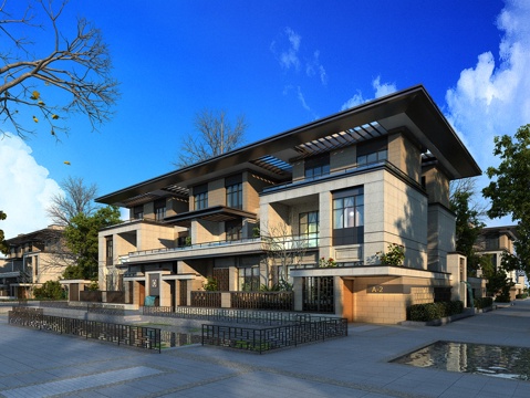  新中式别墅全模场景3d模型 