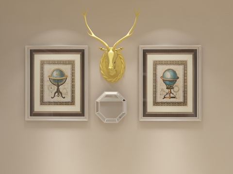  美式装饰画 鹿头3d模型 