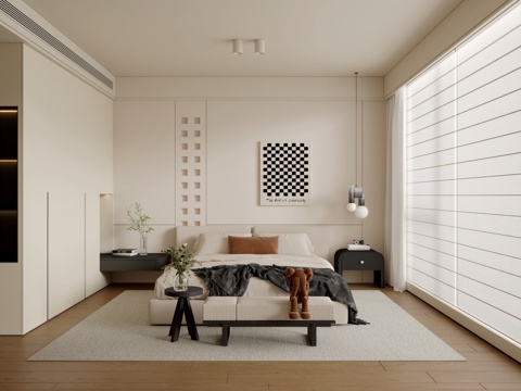  现代简约卧室3d模型 