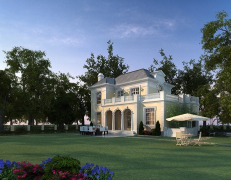  经典欧式别墅全模场景3d模型 