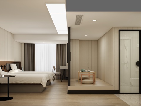  现代酒店客房套房双床房家庭房公寓宿舍汉庭3d模型 