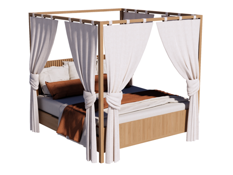 床 双人床 帷幔床su模型