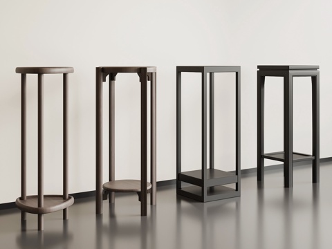 现代复古花架 花几 角几 边几su模型