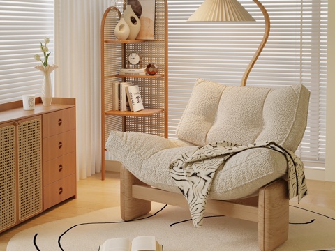  侘寂中古休闲椅 边柜 休闲角落3d模型 