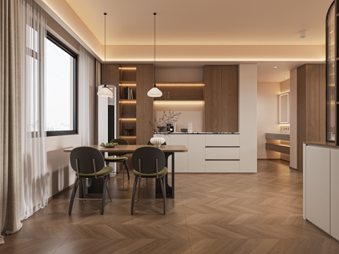  中古风奶油餐厅3d模型 