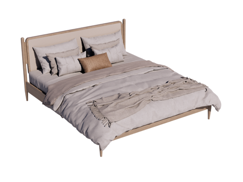  新中式双人床su模型 