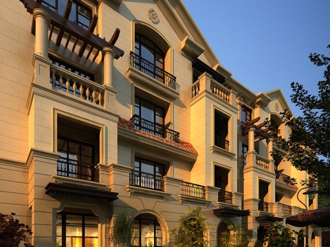  经典欧式别墅全模场景景观3d模型 