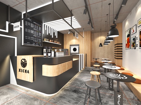  工业风奶茶店3d模型 