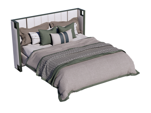  新中式双人床su模型 