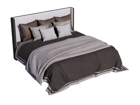  新中式双人床su模型 