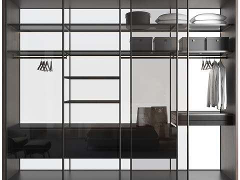  现代展示柜家具衣服组合3d模型 