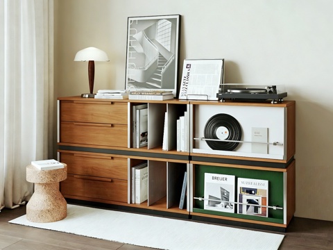  现代中古储物柜 包豪斯奶油侘寂 法式简约宋式极简 台灯装饰摆3d模型 