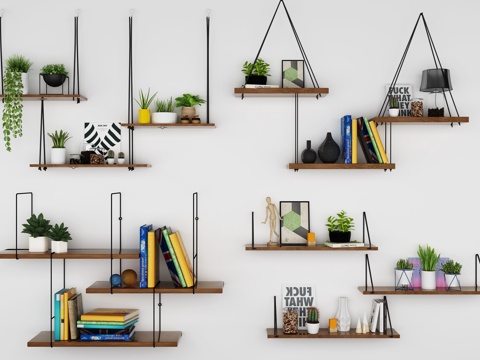  挂饰现代北欧墙式置物架摆件组合3d模型 