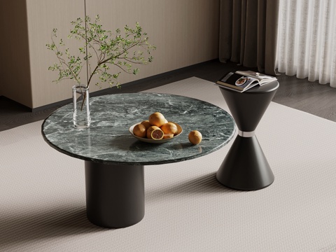  现代意式茶几 圆形茶几 大理石茶几3d模型 