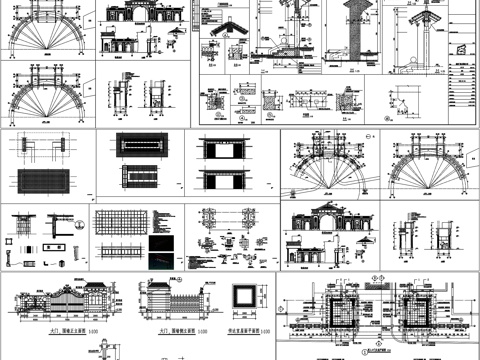 中式欧式门头小区住宅大门传达室特色门头详图CAD素材图库cad施工图
