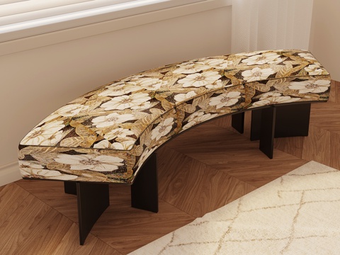 法式复古沙发凳 换鞋凳 圆弧形凳子su模型