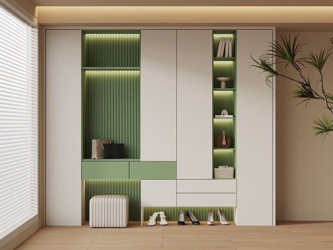  现代奶油风鞋柜 玄关柜3d模型 