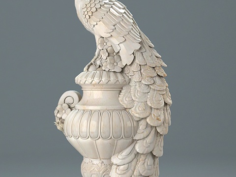  欧式简约凤凰石头雕塑3d模型 