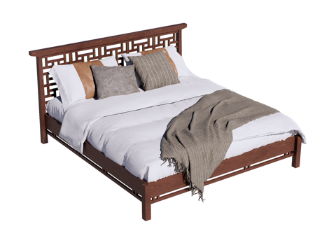  中式双人床su模型 