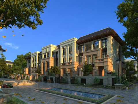  欧式简约别墅全模场景3d模型 