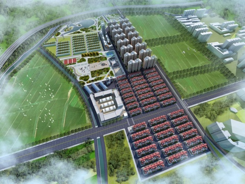  混搭鸟瞰规划3d模型 