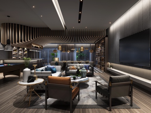  现代灰色调轻奢私人会所3d模型 