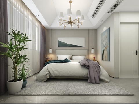  现代主卧 双人床 儿童房 高低床 衣柜 盆栽3d模型 