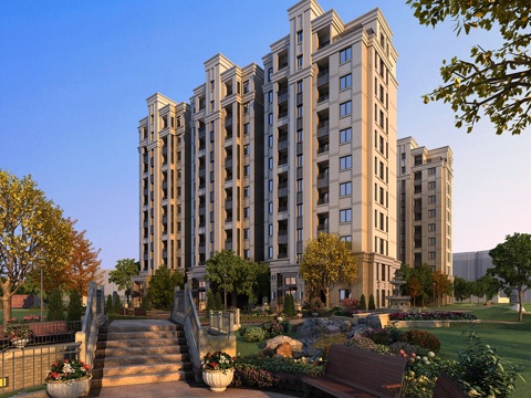  欧式高层住宅全模场景3d模型 