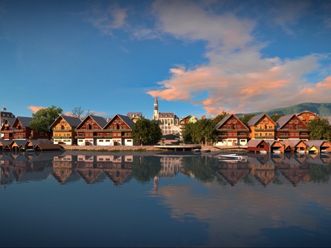  别墅群建筑风景3d模型 