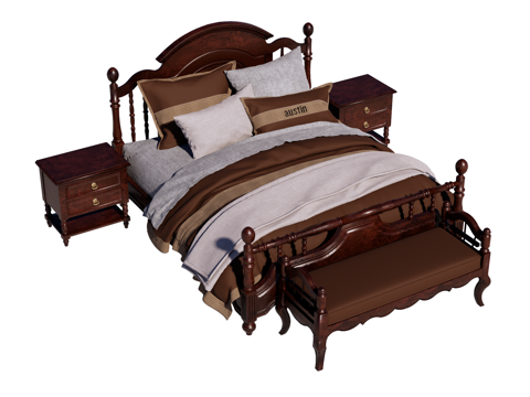 复古欧式床 双人床su模型