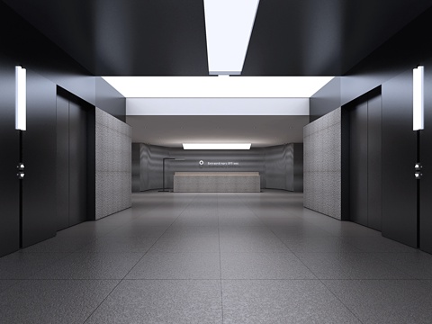  现代简洁办公电梯间3d模型 