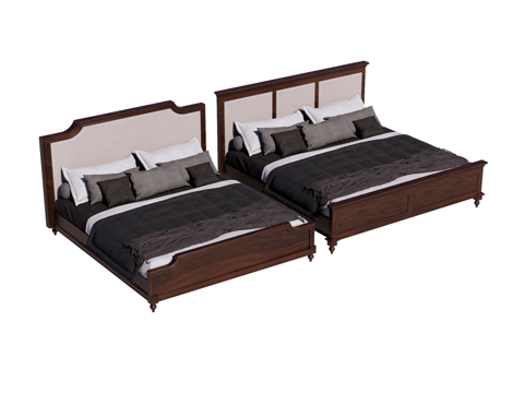  新中式双人床su模型 