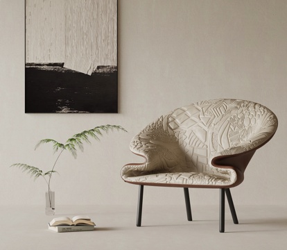 现代意式休闲椅 单人椅 皮椅su模型