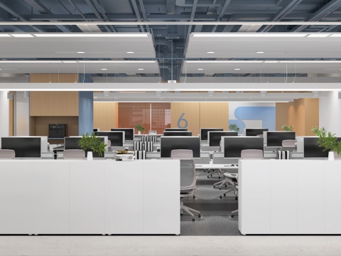  现代办公室员工办公室开敞办公室公共办公办公大厅3d模型 