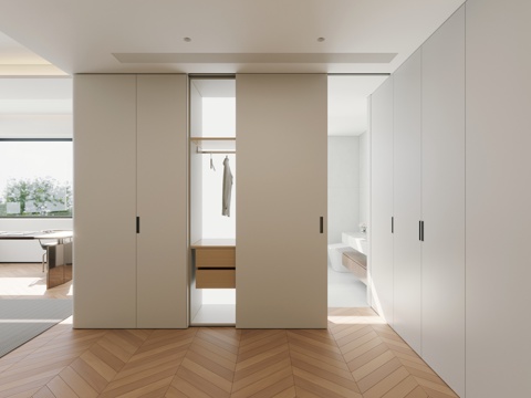  现代简约衣帽间 简约原木风衣帽间3d模型 