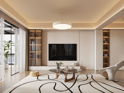  中古奶油风客餐厅3d模型 