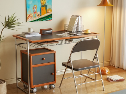  书桌 电脑桌 摆件 书籍 电脑椅3d模型 