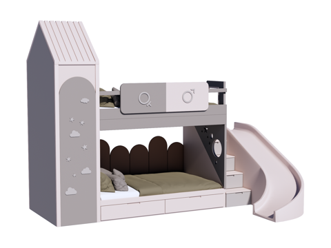 儿童床 上下床 滑梯床su模型