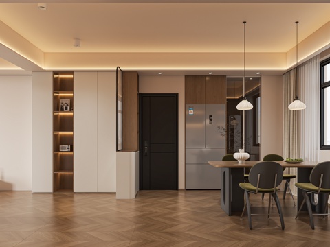  中古奶油风客餐厅3d模型 