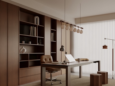  中古风书房 书桌椅 书柜3d模型 