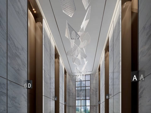  现代办公电梯厅3d模型 