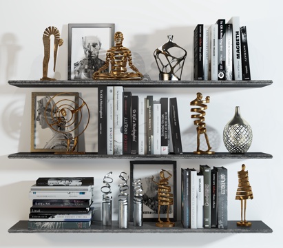  现代书架装饰品雕塑组合3d模型 