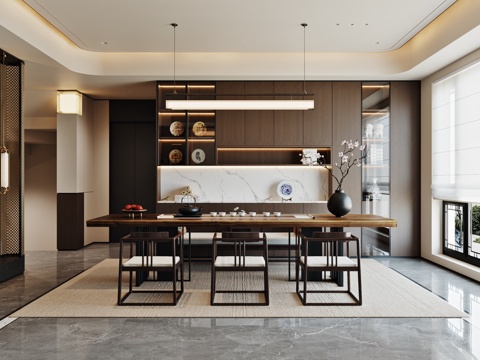  新中式客餐厅3d模型 