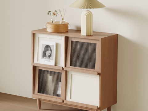 侘寂中古边柜 书柜su模型