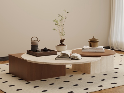  侘寂中古茶几 大理石茶几3d模型 