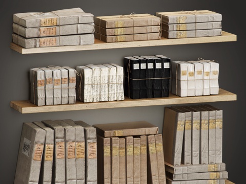  现代书架书本装饰品组合3d模型 