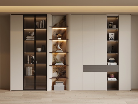  现代意式书柜su模型 