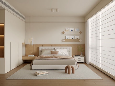  原木风日式卧室3d模型 