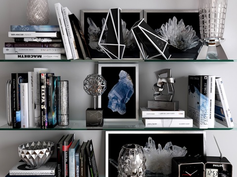  现代书架饰品组合3d模型 